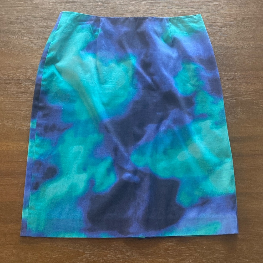 Navy Turquoise Watercolor JonesWear Stretch Straight Skirt 98% Cotton 2% Spandex
